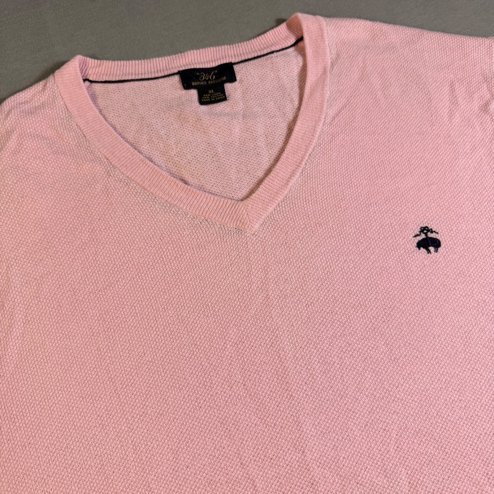 Brooks Brothers 346 Mens XL Pink V-Neck Linen Cotton Blend Lightweight Sweater